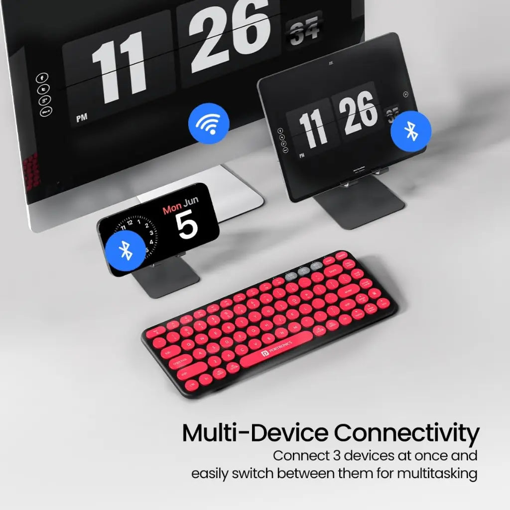Portronics Bubble 2.0 POR 347 Wireless Keyboard Bluetooth 5.3 and 2.4GHz Dual Mode-tpstech.in