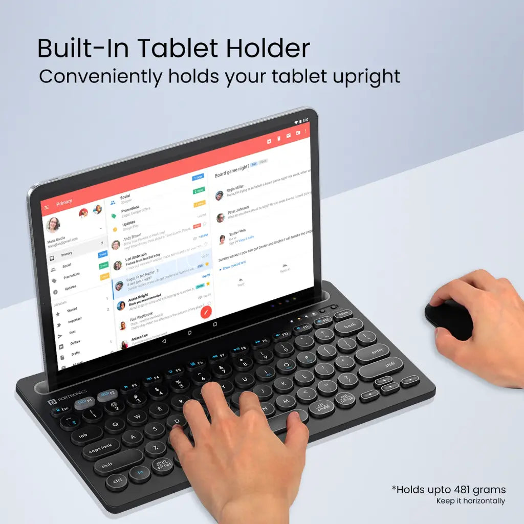Portronics Bubble Dock POR 2192 Wireless Keyboard with Dual Connectivity Multi Device Pairing with Tablet Holder-tpstech.in