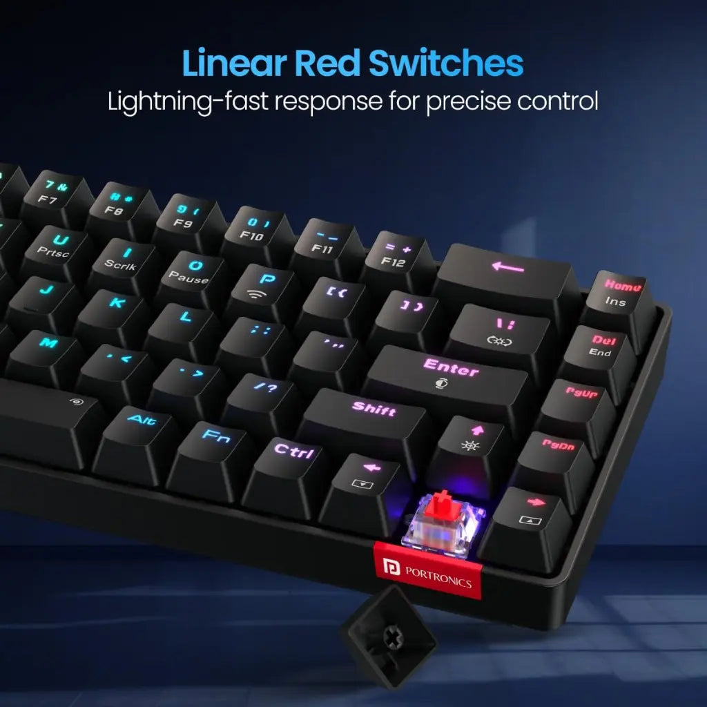 Portronics Hydra 10 POR‑2329 Wireless Mechanical Keyboard RGB Backlight Compact TKL Design (Black)-tpstech.in
