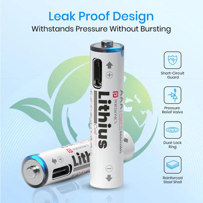 Portronics Lithius Cell AAA USB C Rechargeable Lithium Ion Battery 440mAh with LED Indicator-tpstech.in