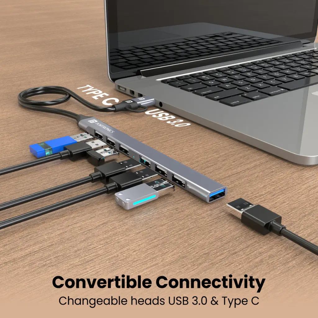 Portronics Mport 7 POR 1792 7 Port USB Hub with Type C and USB A Convertible Heads-tpstech.in
