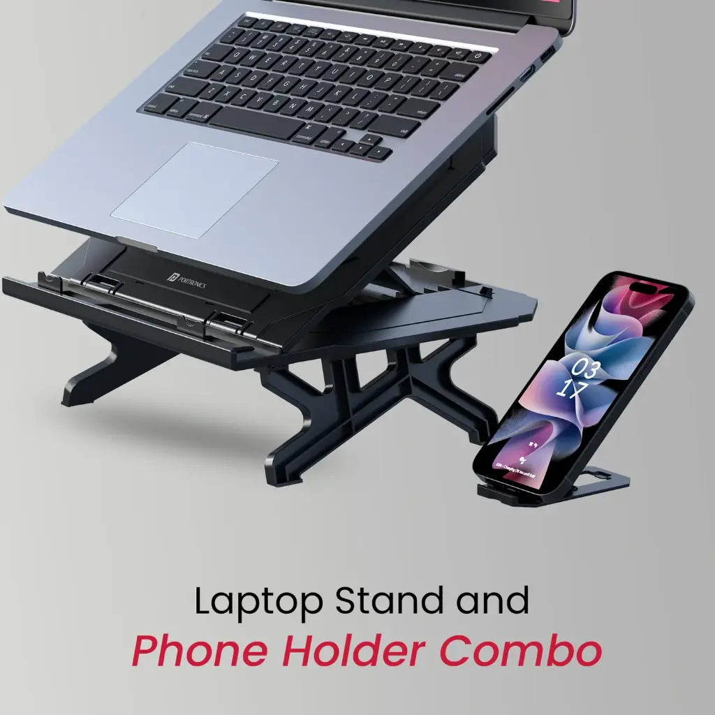 Portronics My Buddy Hexa 33 POR 1924 Laptop Stand with 10 Adjustable Heights & Phone Holder-tpstech.in