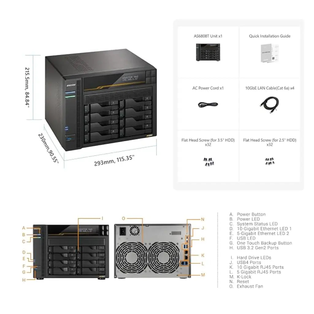 Asustor AS6808T Diskless 8-Bay NAS Ryzen Quad-Core 16GB DDR5 ECC Dual 10GbE USB4-tpstech.in