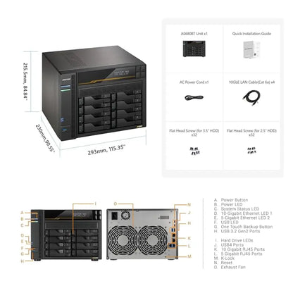 Asustor AS6808T Diskless 8-Bay NAS Ryzen Quad-Core 16GB DDR5 ECC Dual 10GbE USB4-tpstech.in