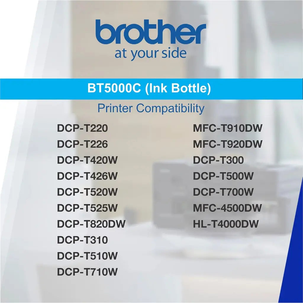 Brother BT5000C Cyan Original Ink Bottle 41.8ml High‑Yield Up to 5,000 Pages ompatible with Brother DCP & MFC InkTank Printers-tpstech.in
