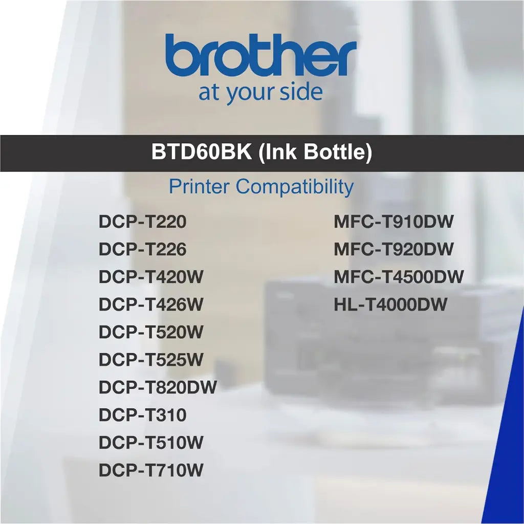Brother BT‑D60BK Original Black Ink Bottle 108ml Ultra High Yield Ink Refill for Brother DCP‑T & MFC‑T Series Printers-tpstech.in
