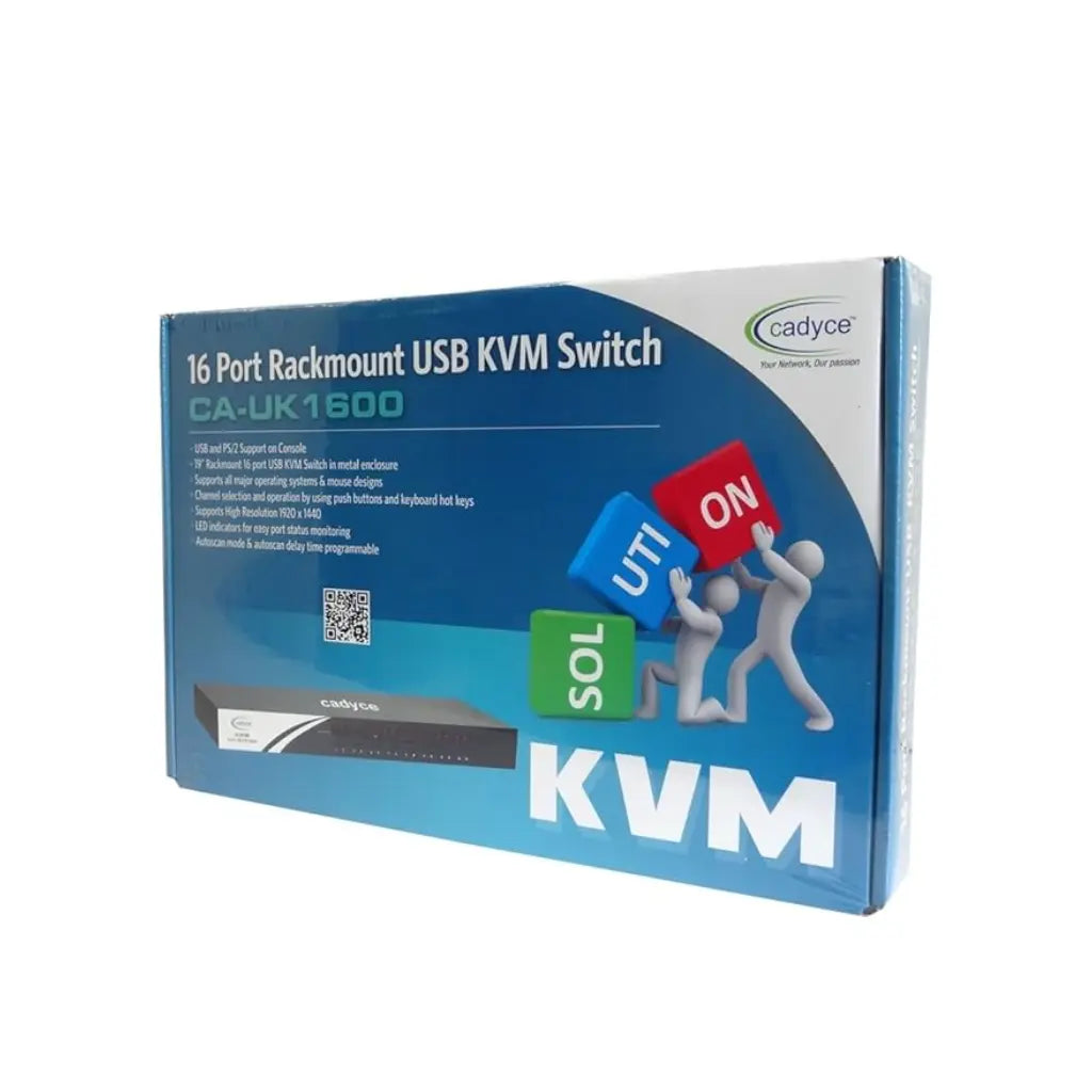 Cadyce CA-UK1600 16-Port Rackmount USB & PS/2 KVM Switch with VGA Console-tpstech.in