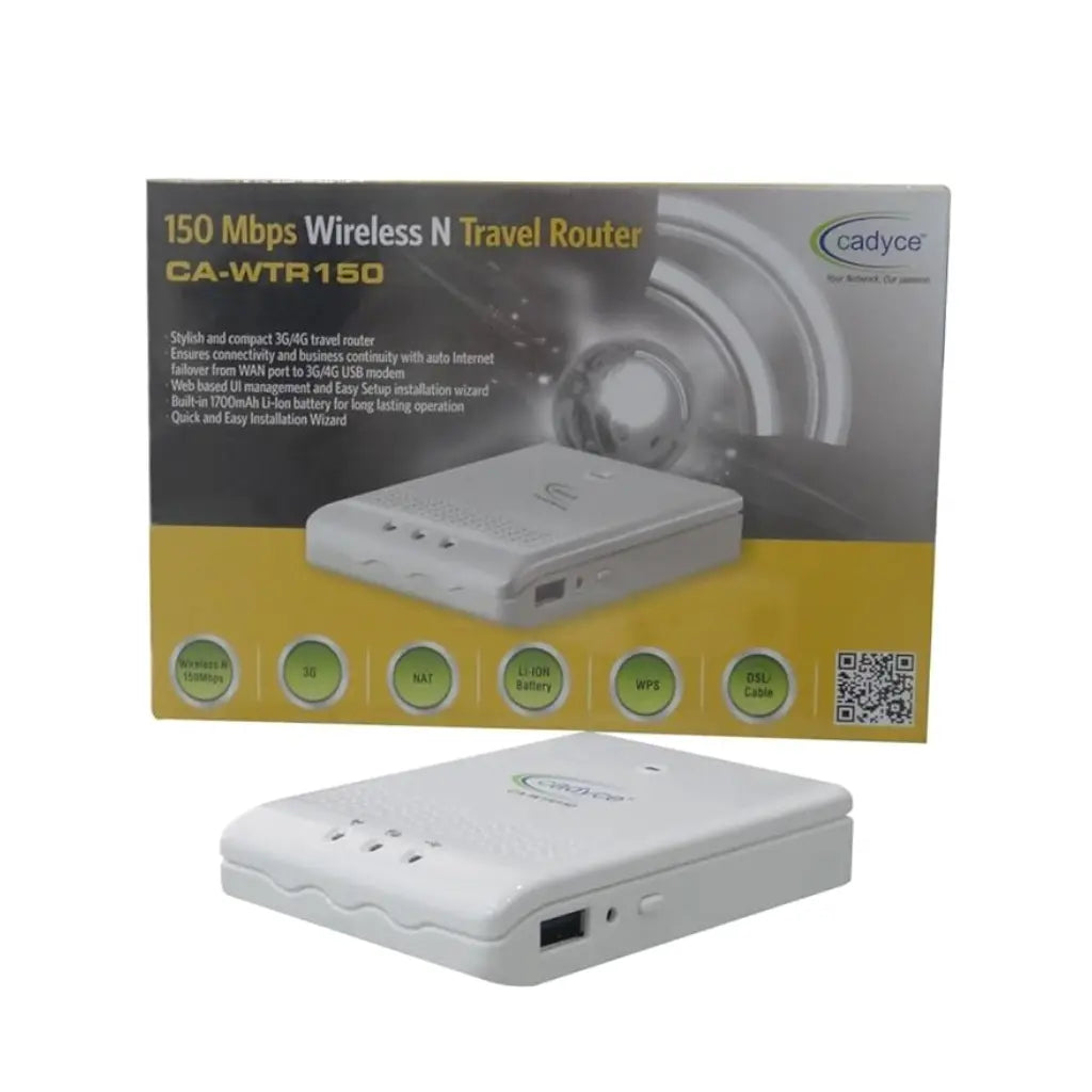Cadyce CA-WTR150 150Mbps Wireless N Travel Router with Built-in Battery-tpstech.in