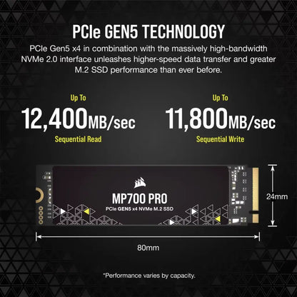 Corsair MP700 Pro 1TB PCIe Gen5 x4 NVMe 2.0 M.2 Internal SSD-tpstech.in