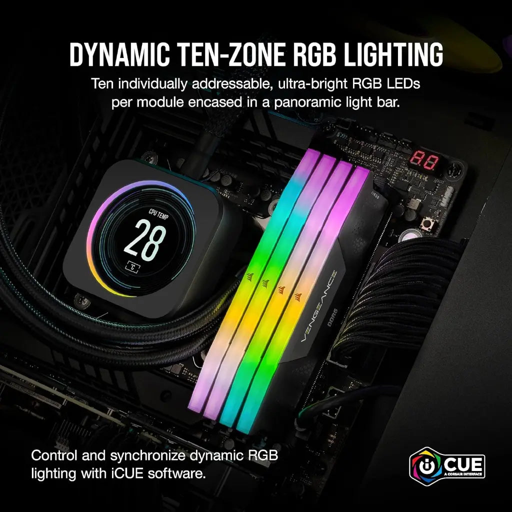 Corsair Vengeance RGB 96GB (2x48GB) DDR5 RAM 5600MHz CL40 Desktop Memory Kit-tpstech.in