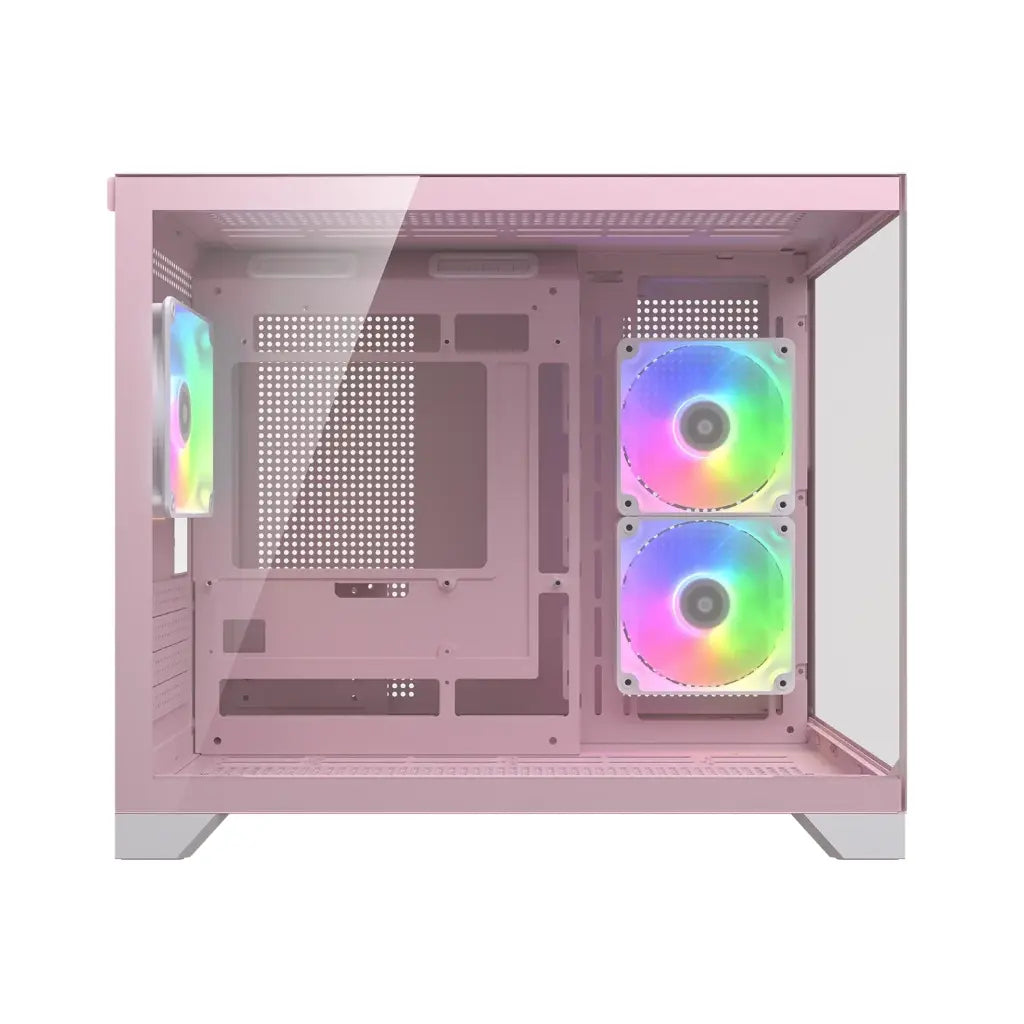 Cougar FV150 Mini RGB Mini Tower Computer Case with Dual Chamber Design Tempered Glass Panels - Pink-tpstech.in