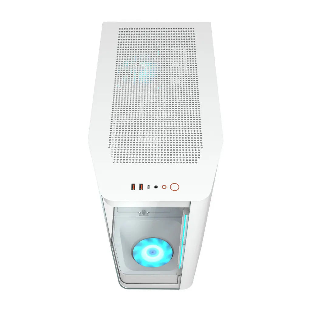 Cougar FV270 RGB Tempered Glass Mid‑Tower Computer Case with E‑ATX Support, Angled Airflow & ARGB Fans - White-tpstech.in