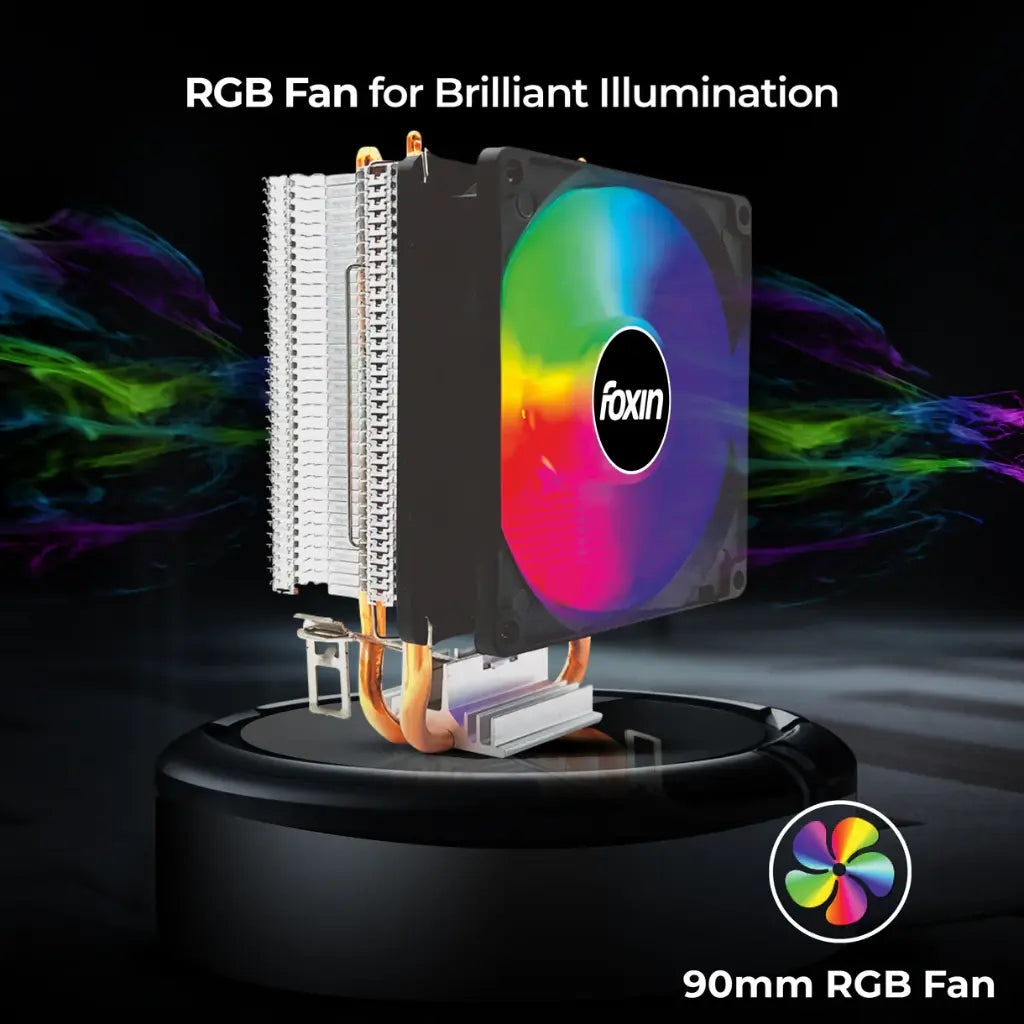 Foxin FCF 003 90mm RGB CPU Cooling Fan 1800 RPM 2 Copper Heat Pipes-tpstech.in