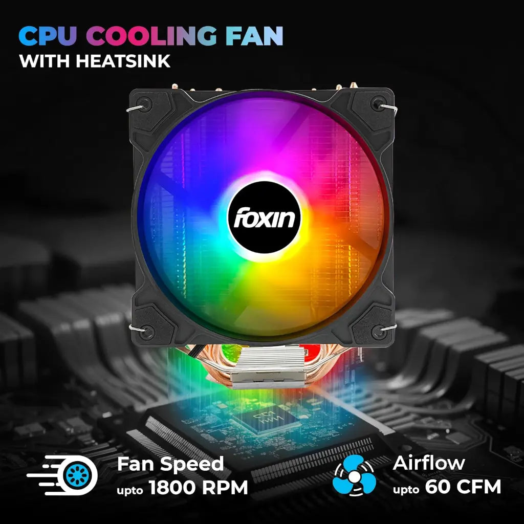 Foxin FCF 005 120mm RGB CPU Cooler with 6 Copper Heat Pipes-tpstech.in