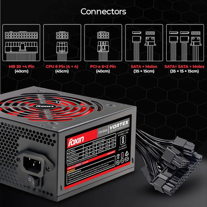 Foxin Vortex FPS‑800S 350W ATX SMPS Power Supply with 120mm Low‑Noise Fan-tpstech.in