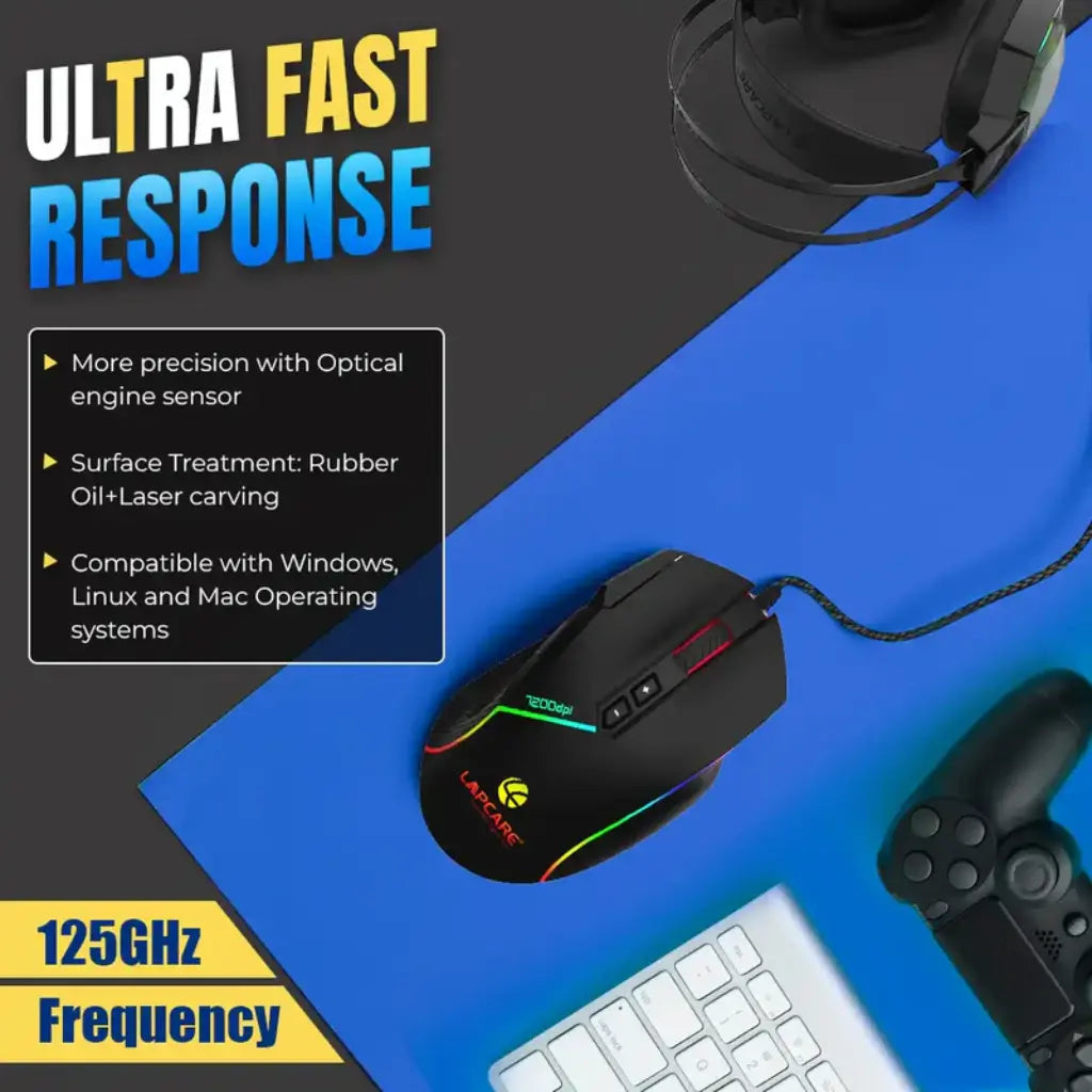 Lapcare Champ LGM-108 Wired RGB Gaming Mouse with 7200 DPI & Anti Slip Grip-tpstech.in