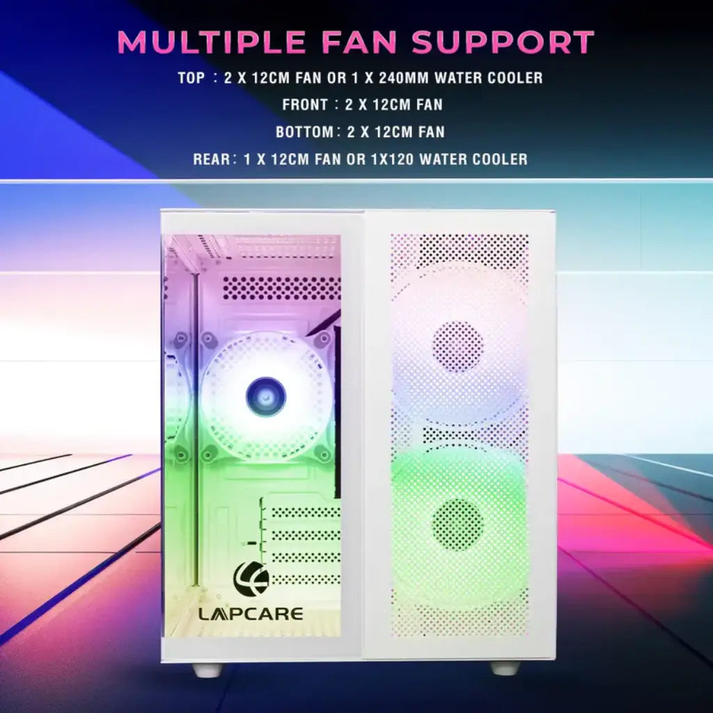 Lapcare Champ LGT-402 Tempered Glass ATX Gaming Computer Case without SMPS Champ - White-tpstech.in