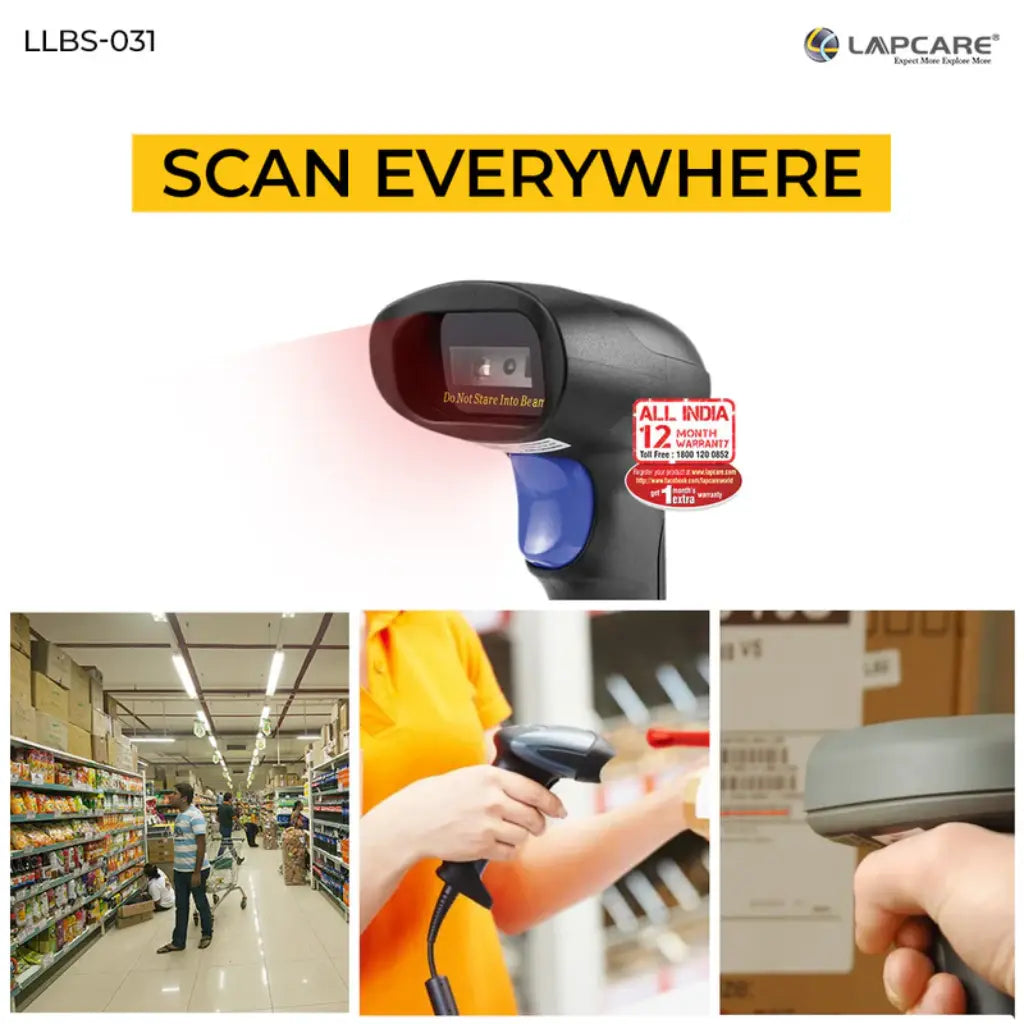 Lapcare LLBS-031 2D Wired CMOS Barcode Scanner USB Plug and Play-tpstech.in