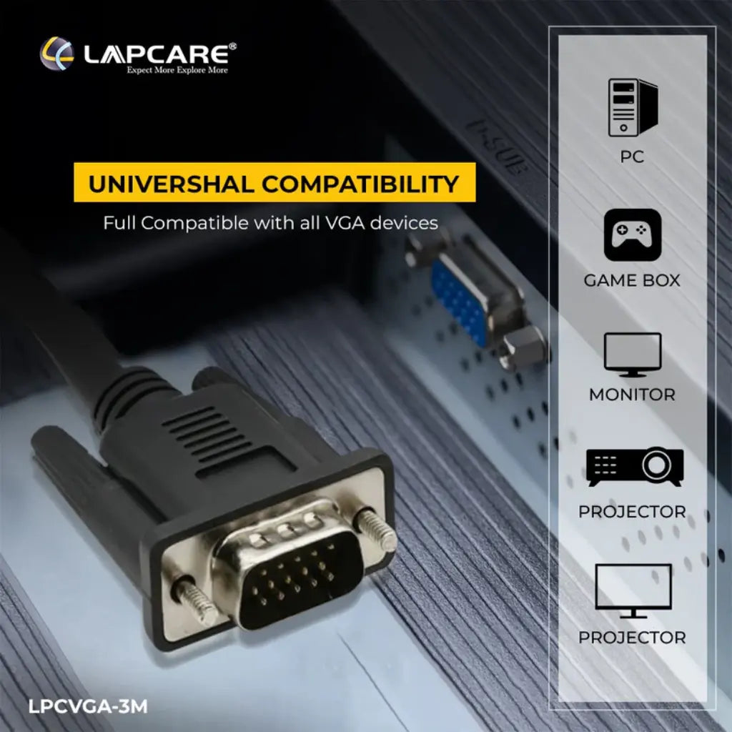 Lapcare LOIOVG6336 Premium VGA Cable 3M Triple Shielded EMI/RFI Protection-tpstech.in