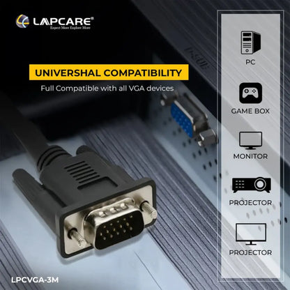 Lapcare LOIOVG6336 Premium VGA Cable 3M Triple Shielded EMI/RFI Protection-tpstech.in