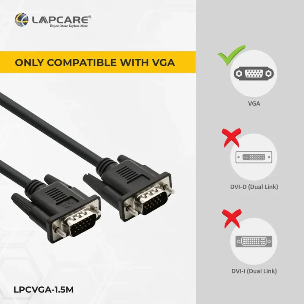 Lapcare Premium VGA Cable 1.5M Male to Male Triple Shielded-tpstech.in