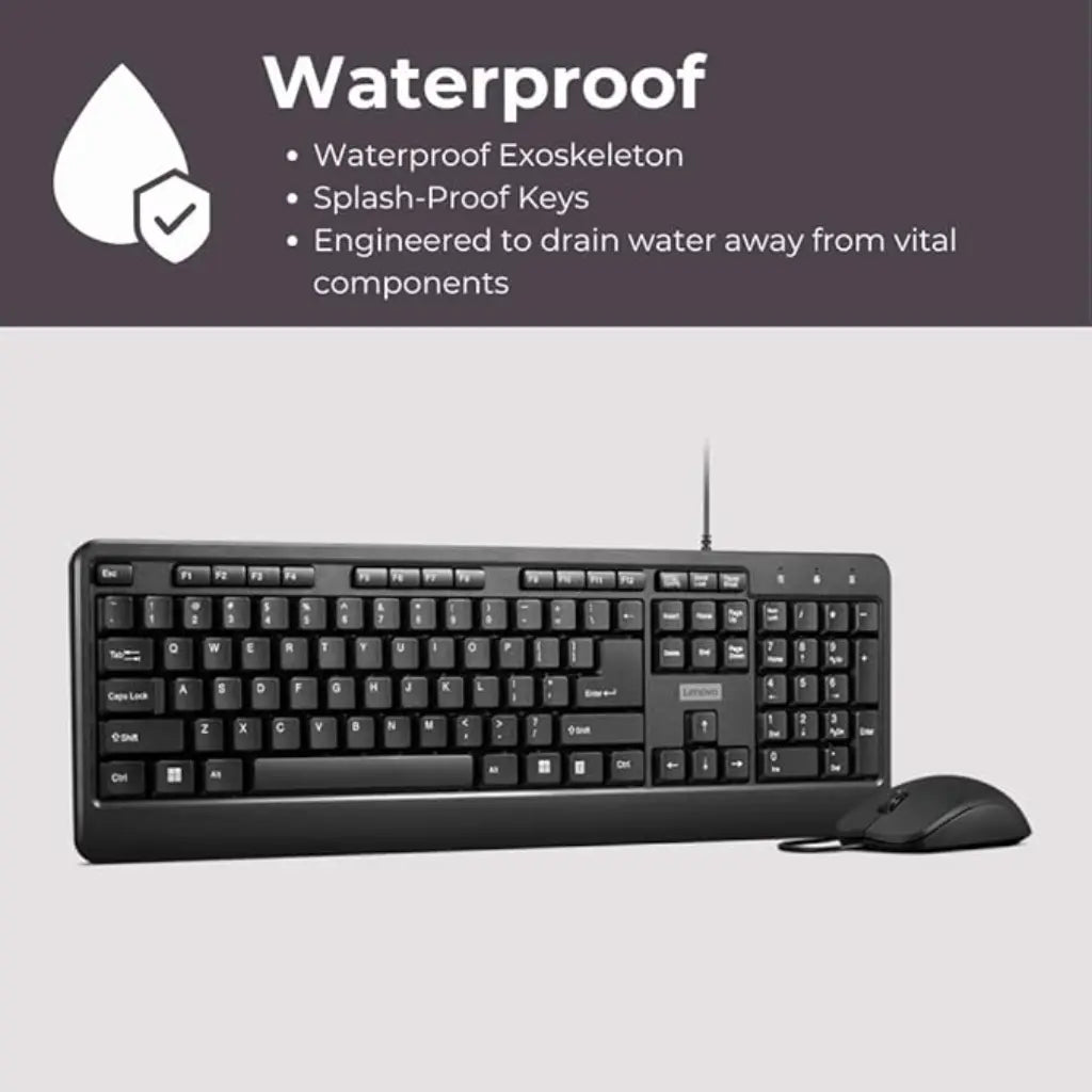 Lenovo 160 1600 DPI USB-A Wired Keyboard & Mouse Combo - Black-tpstech.in