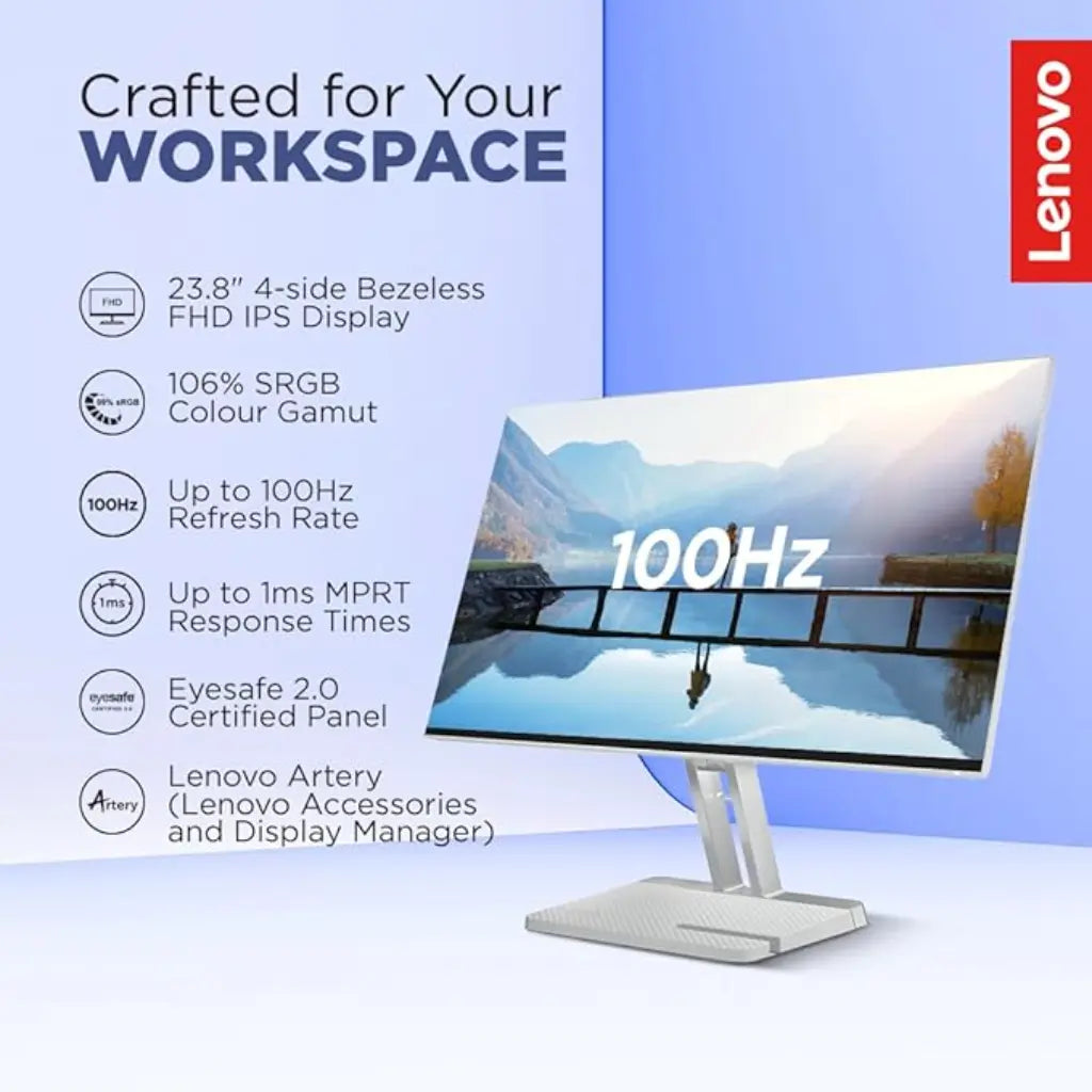 Lenovo L24i‑4A 23.8″ 100 Hz 1 ms FHD IPS Monitor Dual 3 W Speakers-tpstech.in