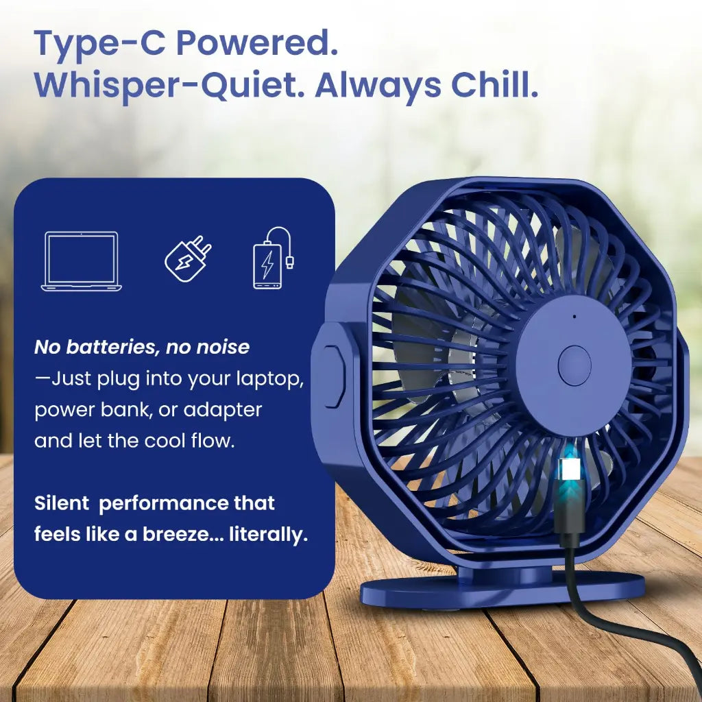 Portronics Chill On Mini Type-C 360° Rotating Portable Fan-tpstech.in