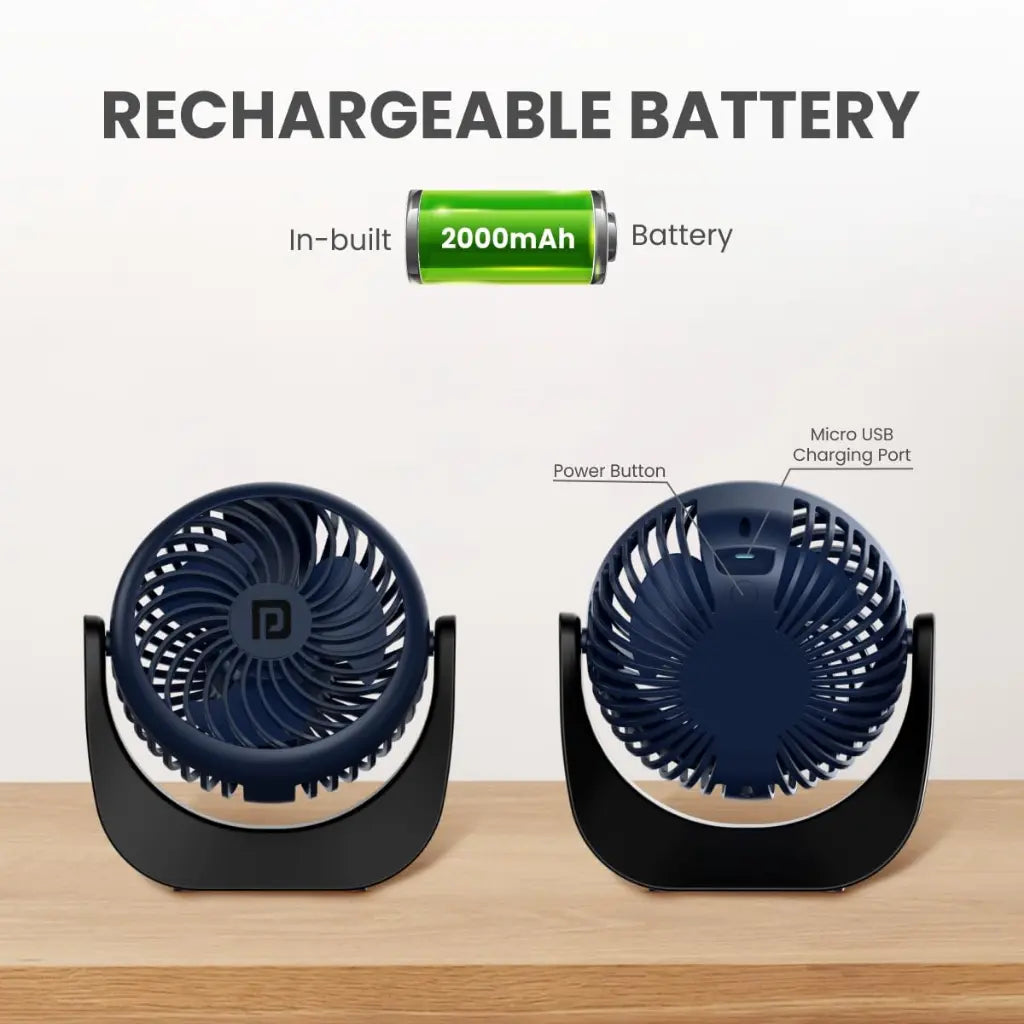 Portronics POR 1928 Portable Rechargeable 360 Rotatable Fan with 3 Speed Modes-tpstech.in