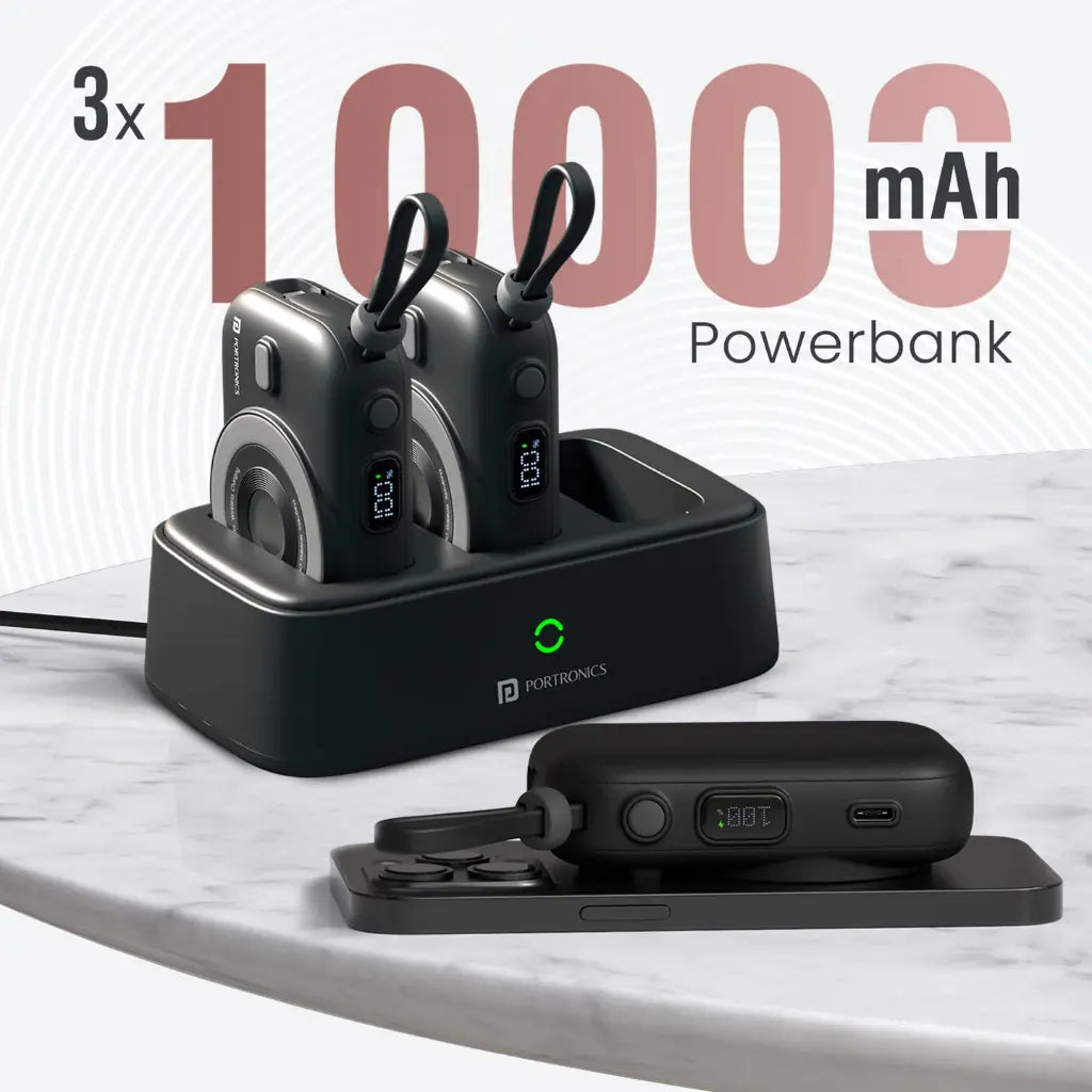 Portronics Power Shutter Home POR 2901 3-in-1 Charging Station with 3x10000mAh Power Banks-tpstech.in