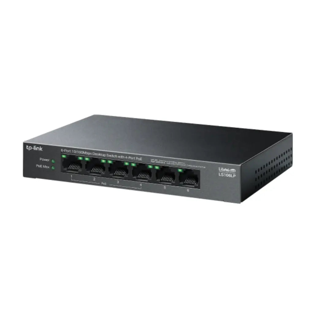 TP-Link LS106LP 6-Port 10/100Mbps Desktop Switch 4 PoE+ Ports 41W PoE Budget-tpstech.in
