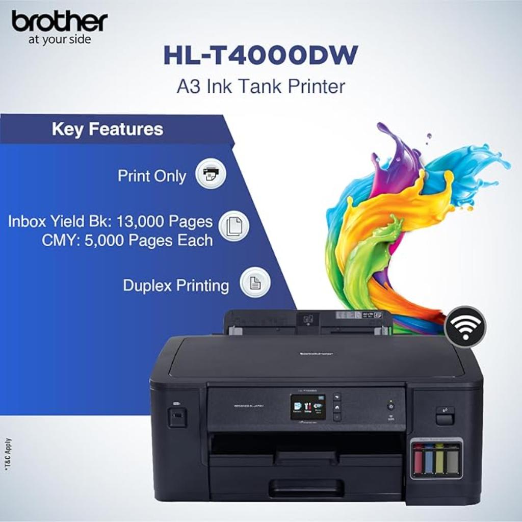 Brother HL-T4000DW A3 Ink Tank Refill Colour Printer with Auto Duplex Wi-Fi