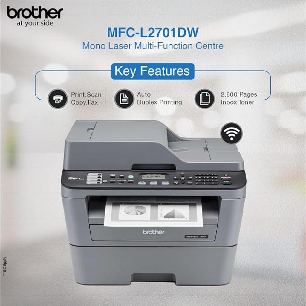 Brother MFC-L2701DW Monochrome Laser Multi Function Duplex Printer with Wireless Networking