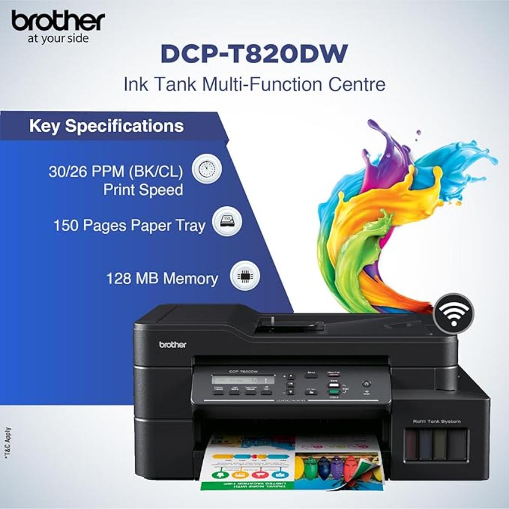 Brother DCP-T820DW Multifunction All-in-One Ink Tank Printer with Auto Duplex Wi-Fi & ADF
