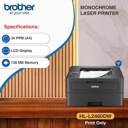 Brother HL-L2460DW Monochrome Laser Printer with Wireless & Duplex Printing 34 PPM