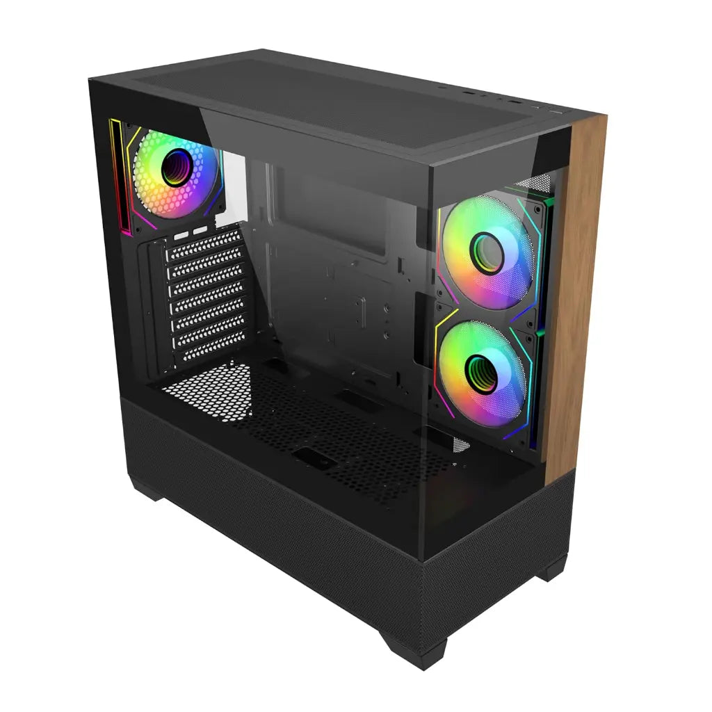 Cooler Master Elite 690 Wood ARGB Mid‑Tower Case with with Real Wood Front - Black