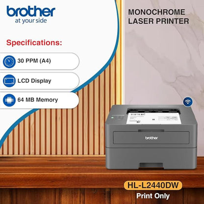 Brother HL-L2440DW Monochrome Auto Duplex Laser Printer with Dual Band Wi-Fi 30 PPM
