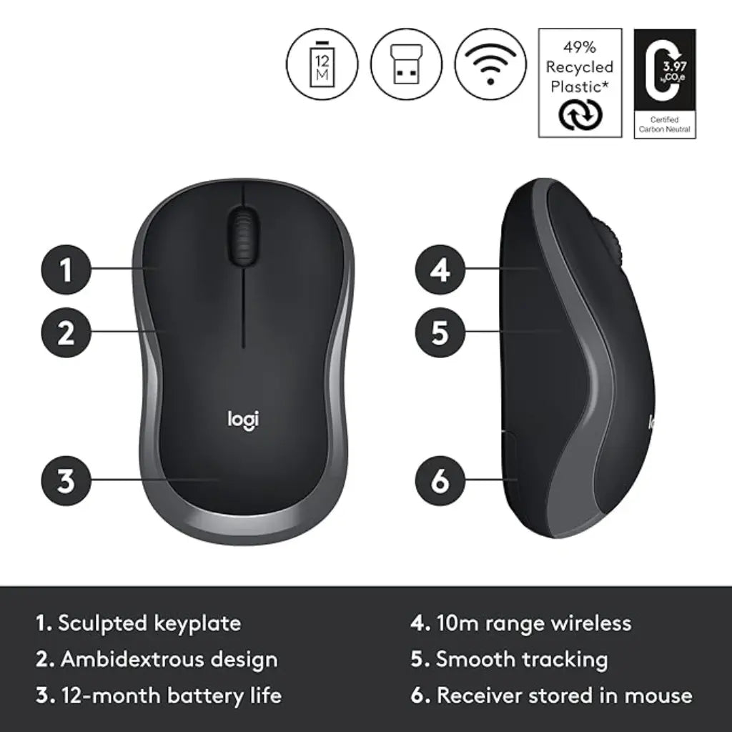 Logitech M186 2.4GHz Wireless Mouse with USB Nano Receiver