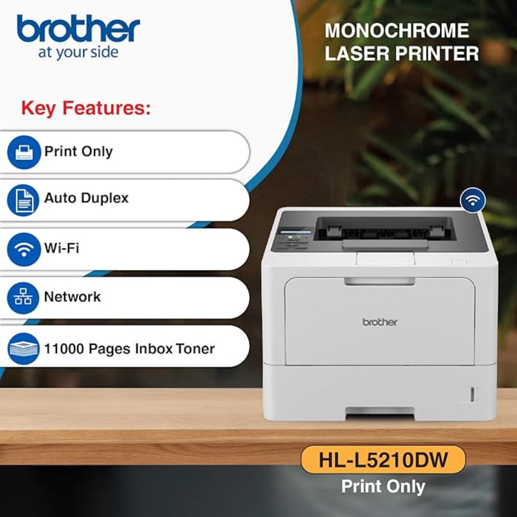 Brother HL-L5210DW Wireless  Monochrome Laser Printer with Auto Duplex Printing