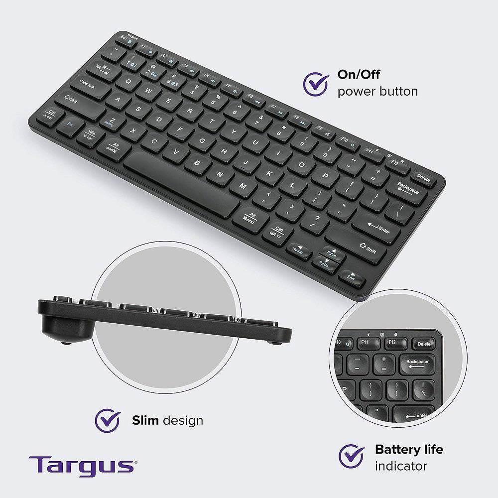 Targus Compact Multi-Device Bluetooth Antimicrobial Keyboard (Black)