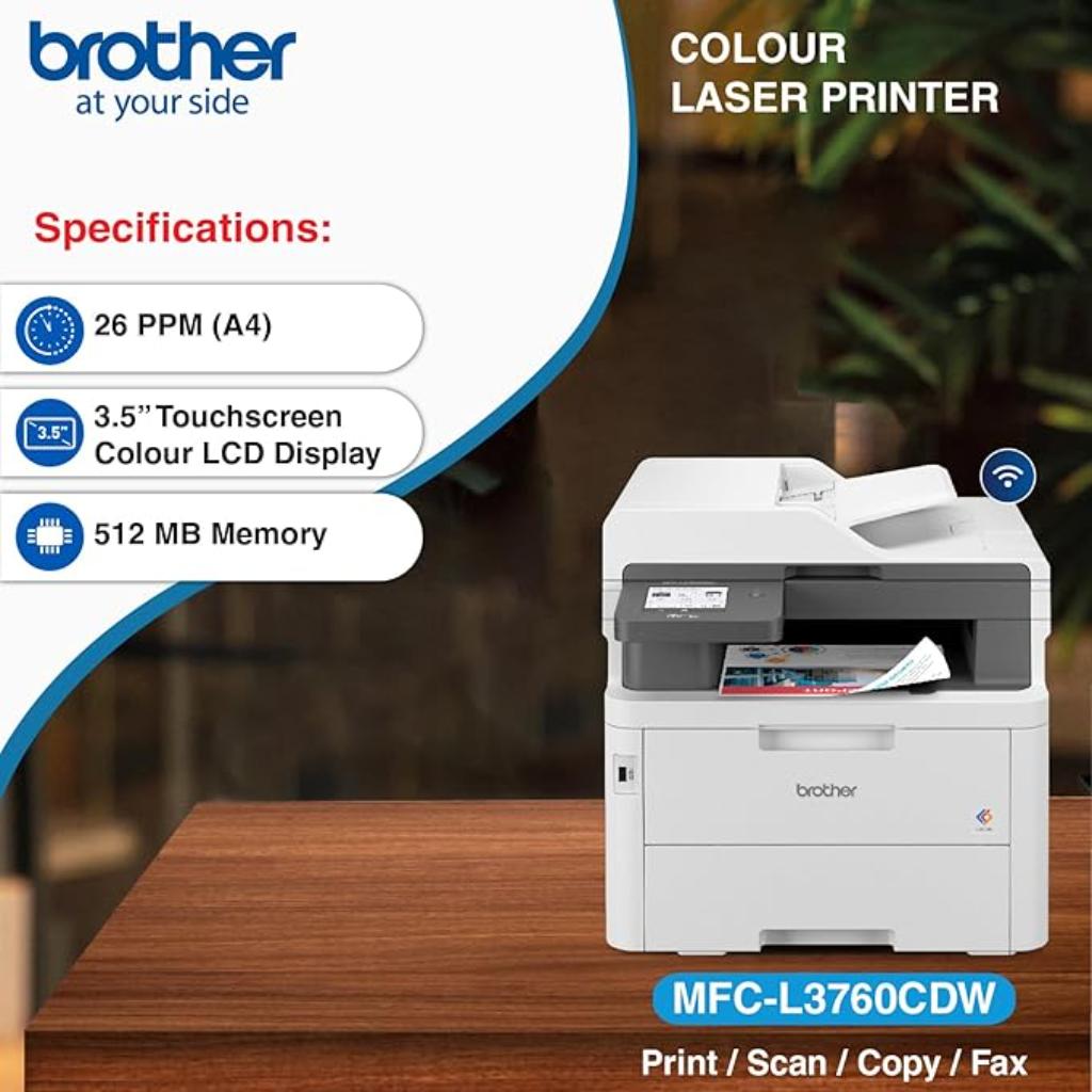 Brother MFC-L3760CDW Colour Laser Multifunction Printer Duplex with Wi-Fi ADF