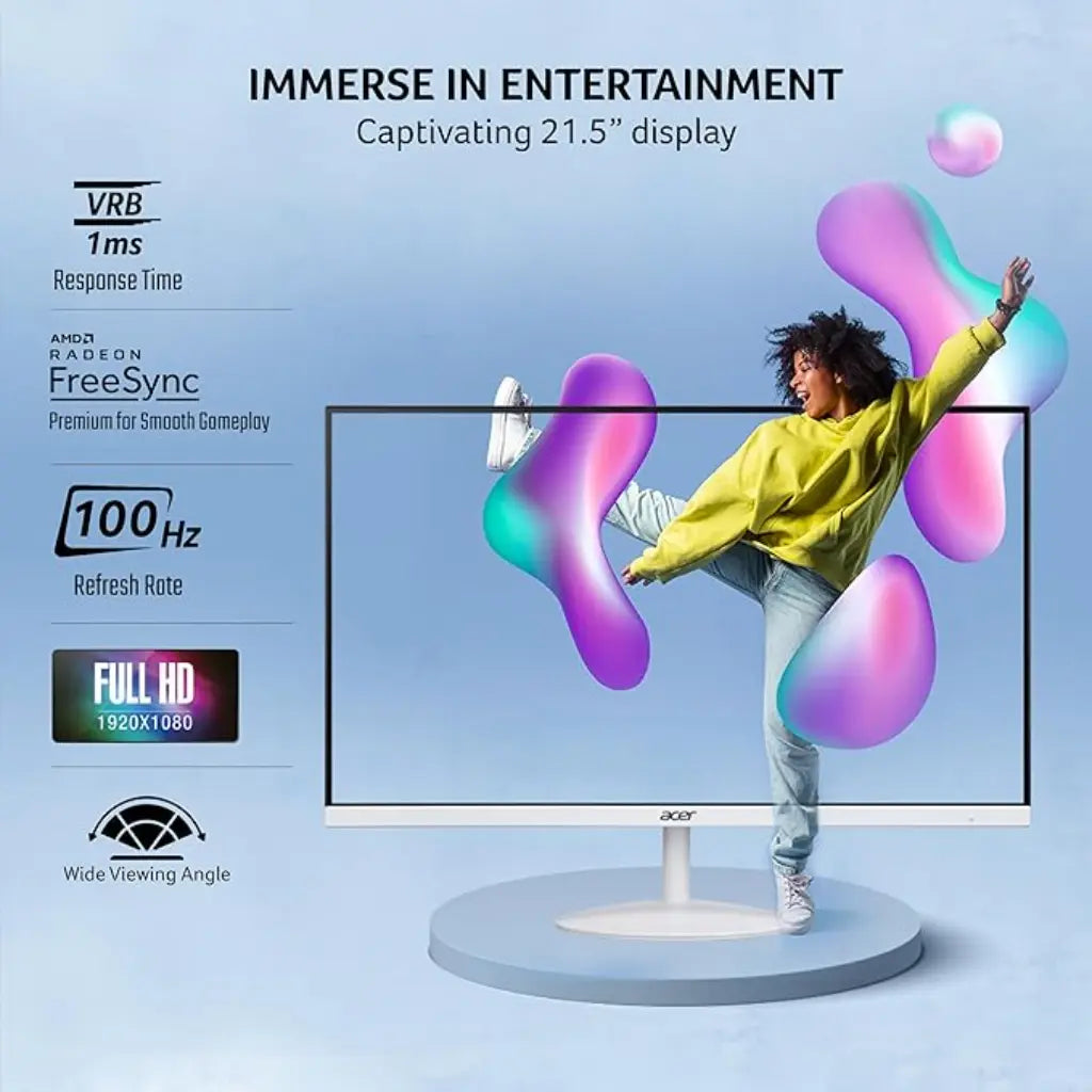 Acer SA222Q 21.5" 100Hz 1ms Full HD IPS Ultra Slim LED Monitor Tilt Adjustable - White-tpstech.in