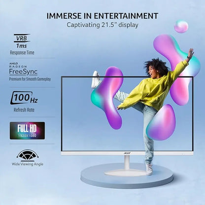 Acer SA222Q 21.5" 100Hz 1ms Full HD IPS Ultra Slim LED Monitor Tilt Adjustable - White-tpstech.in