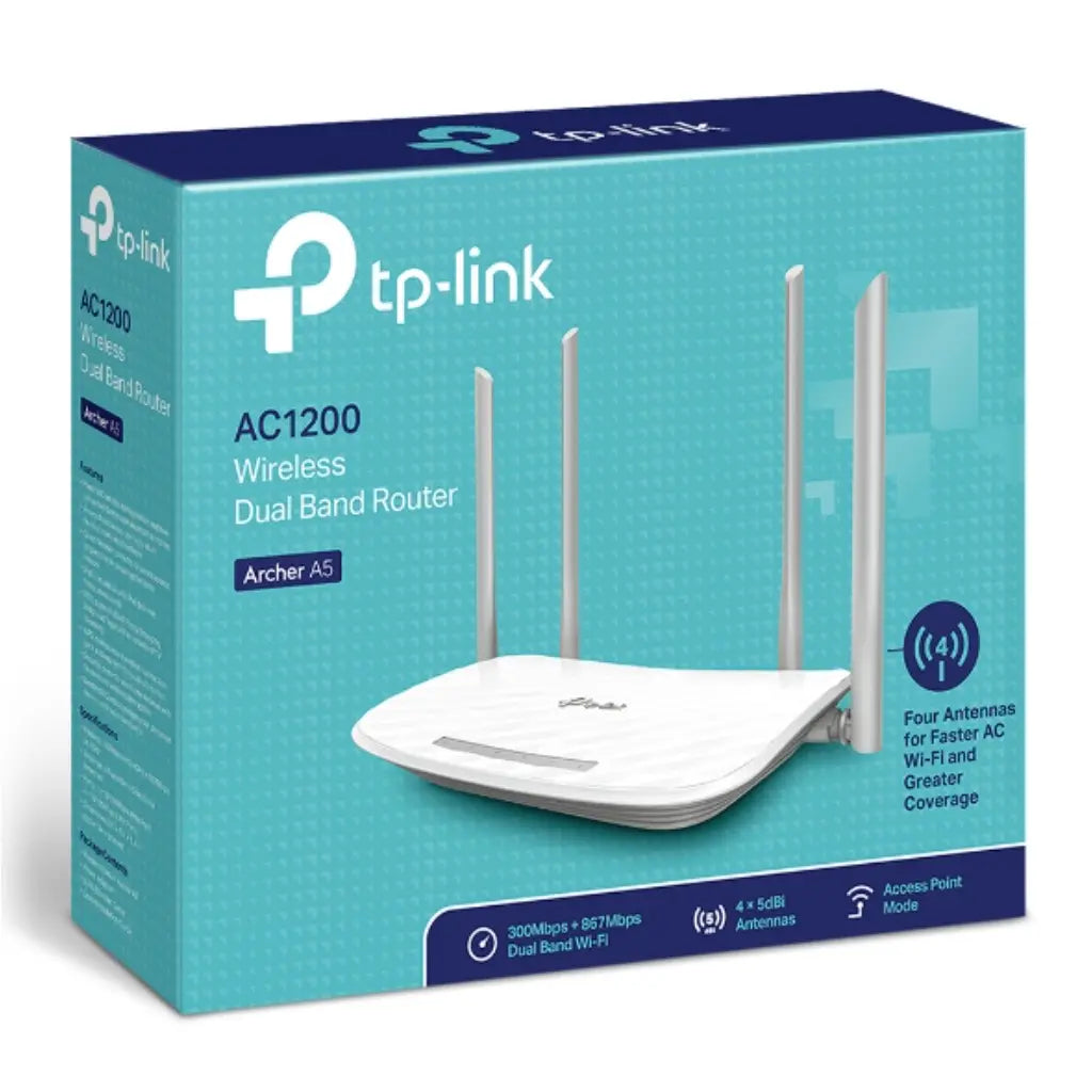 TP-Link Archer A5 AC1200 Wireless Dual Band Wi-Fi Router 867Mbps + 300Mbps 4 Antennas-tpstech.in