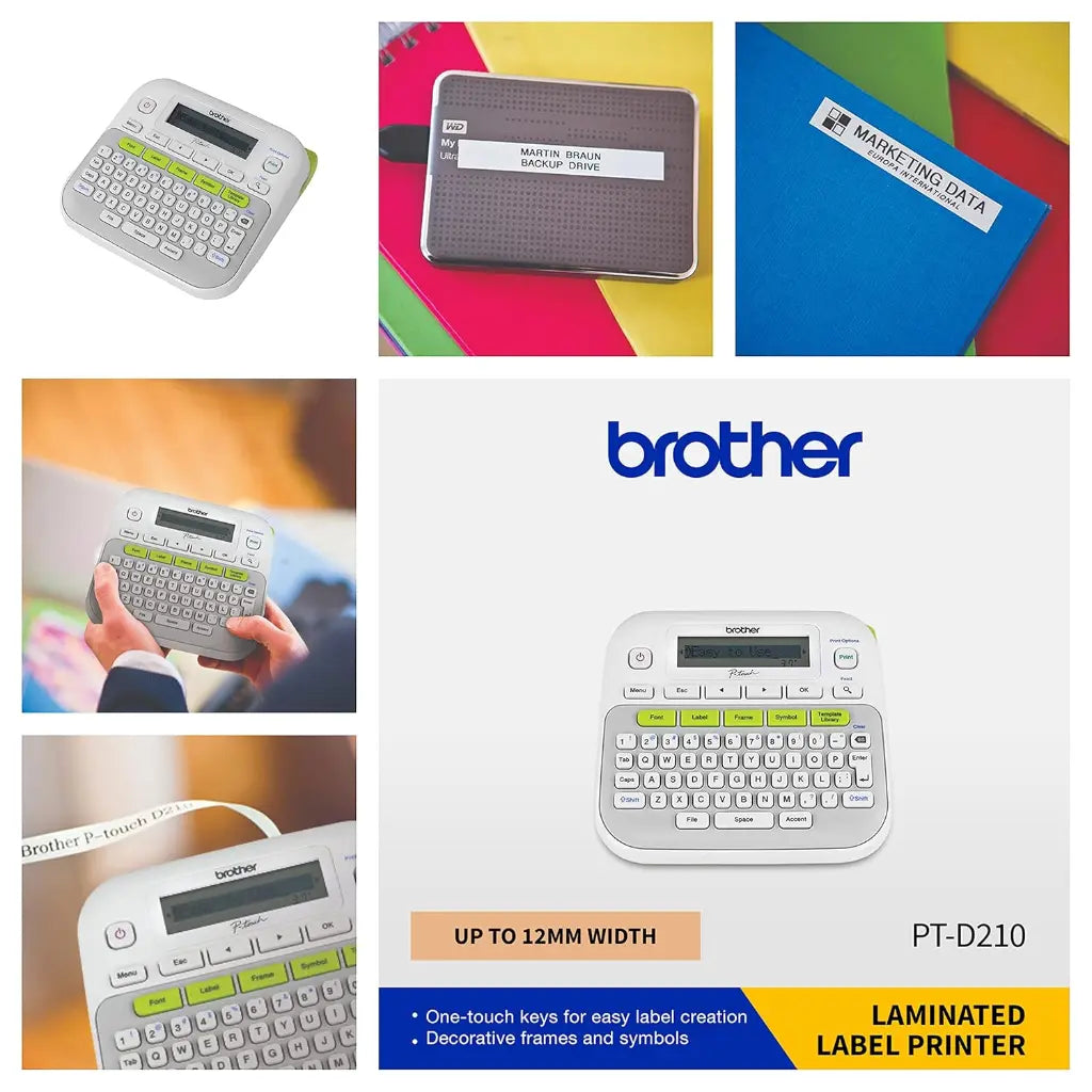 Brother PT D210 Desktop Label Printer QWERTY Keyboard 12mm TZe Tape Support-tpstech.in