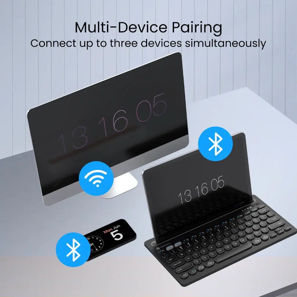 Portronics Bubble Dock POR 2192 Wireless Keyboard with Dual Connectivity Multi Device Pairing with Tablet Holder-tpstech.in
