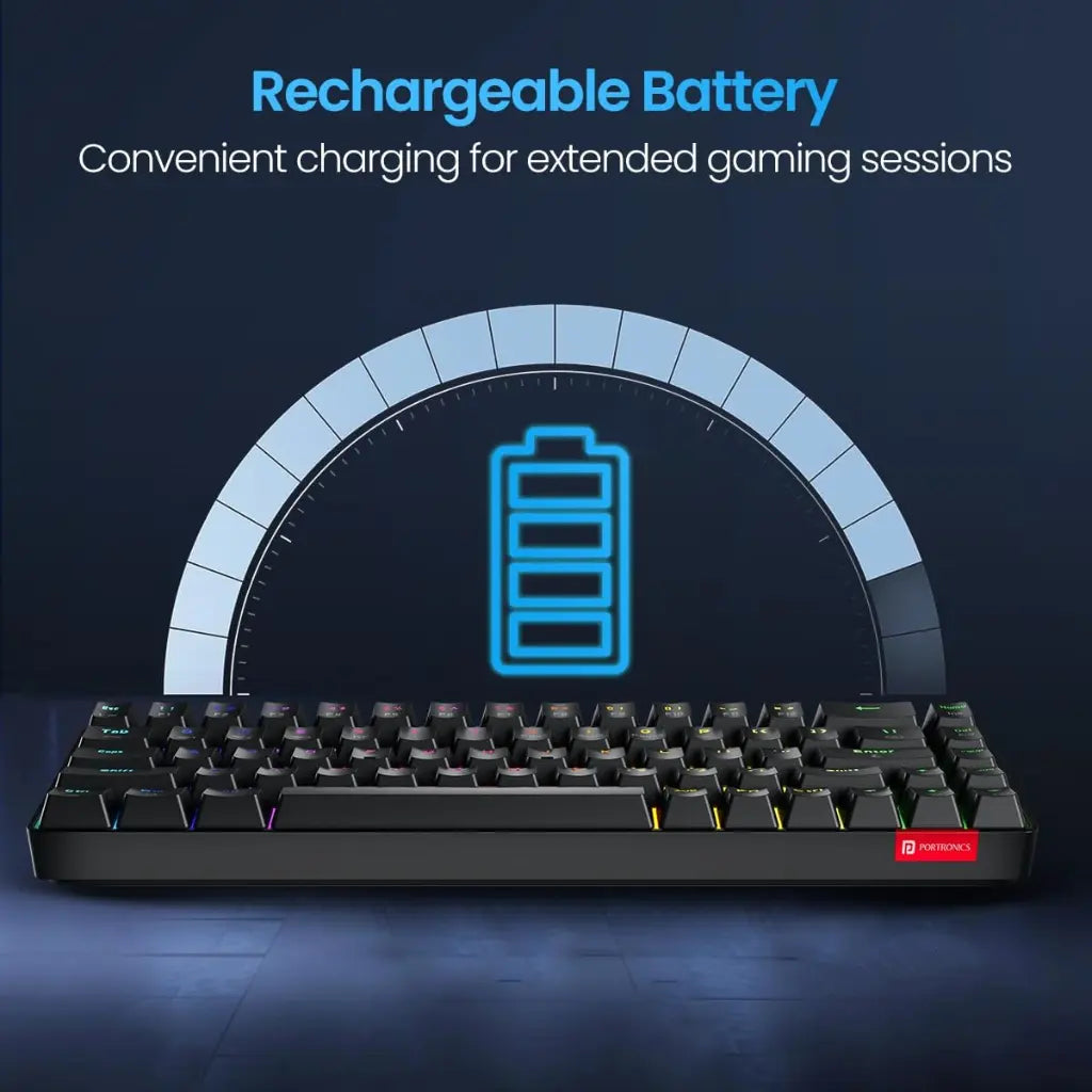 Portronics Hydra 10 POR‑2329 Wireless Mechanical Keyboard RGB Backlight Compact TKL Design (Black)-tpstech.in