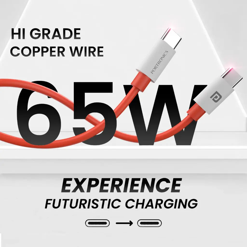 Portronics Konnect Dash Max POR 2067 65W Type C to Type C Fast Charging Cable 1M - Red-tpstech.in