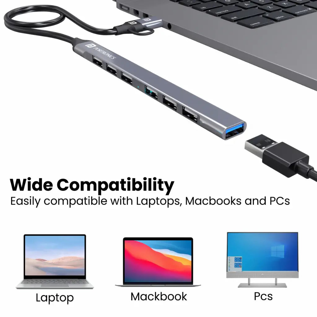 Portronics Mport 7 POR 1792 7 Port USB Hub with Type C and USB A Convertible Heads-tpstech.in
