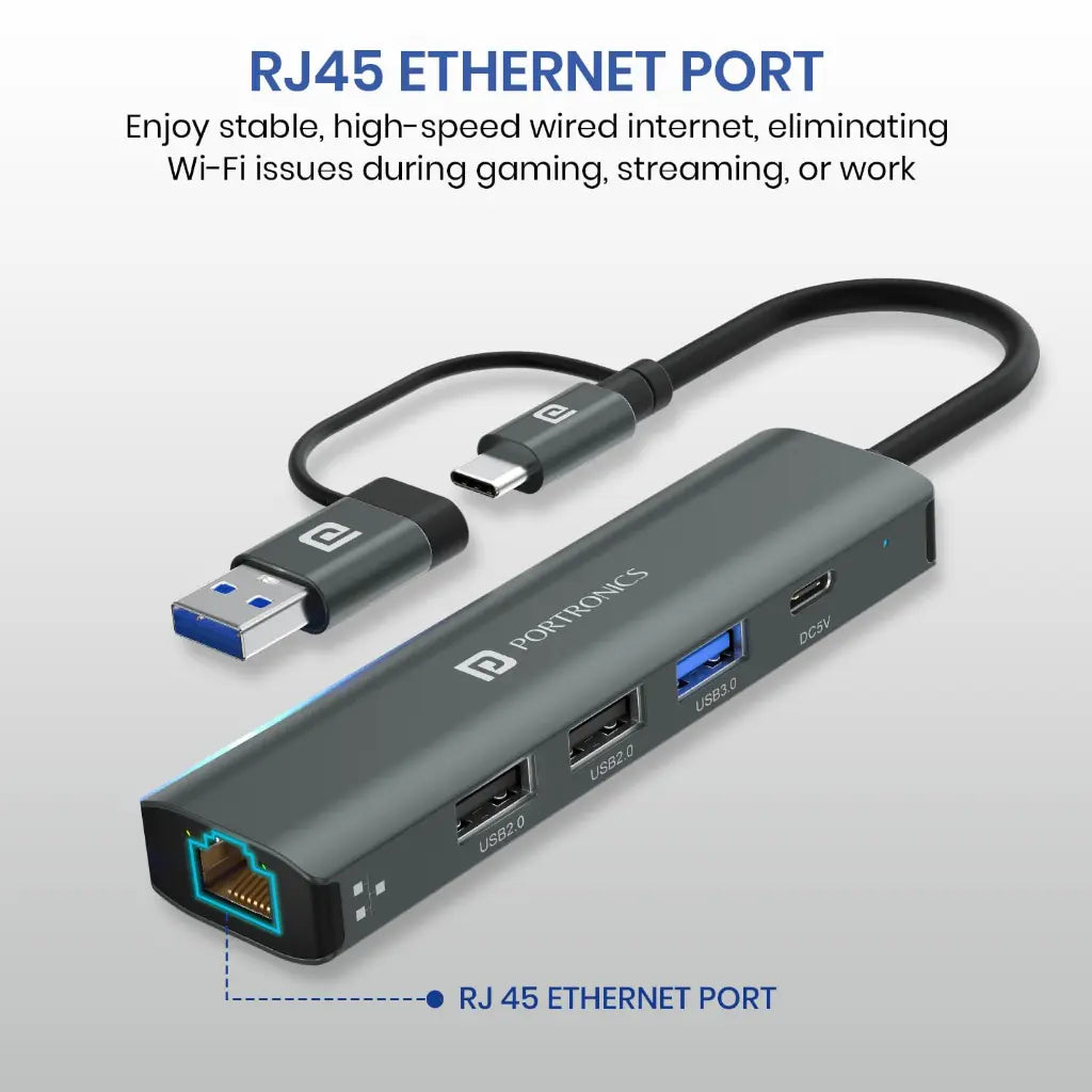 Portronics Mport Edge POR 2931 5 in 1 USB Hub with Type C-tpstech.in